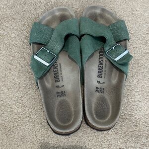 Birkenstock Siena suede leather sparkly green sandals size 39